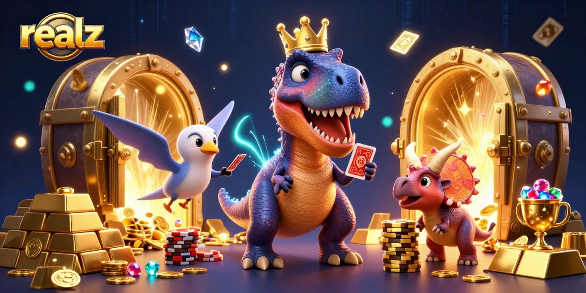 Engage with realz at a vibrant online casino with T-Rex, pterodactyl, and triceratops themed fun.