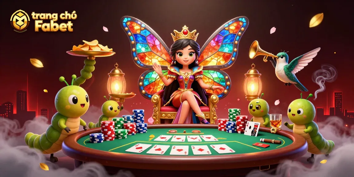 Engaging scene showcasing trang chủ Fabet with a whimsical poker showdown featuring vibrant characters and elements.