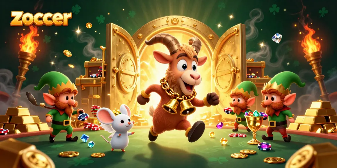Engage with zoccer while the Krampus goat oversees a festive holiday casino scene filled with chaos.