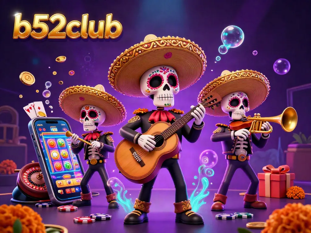 b52club enchants players with a vibrant 3D mariachi band amidst a colorful casino scene, boosting the excitement.